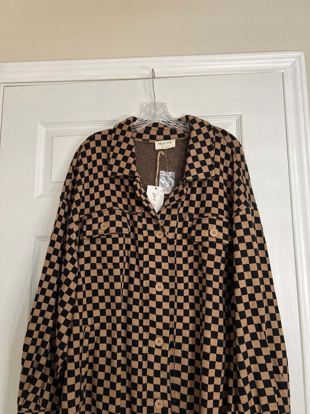 New In Brown and Black Checkered Button-Down Shacket Size 2X - Picture 4 of 6